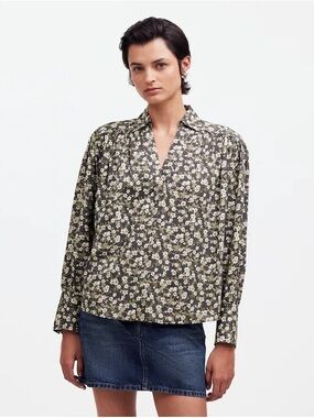 Madewell Easy Long-Sleeve Popover Shirt in floral print, size Small